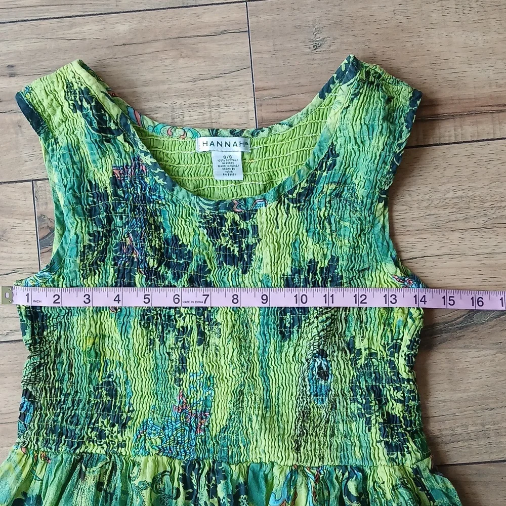 Women's Green Tropical Print Sleeveless Cotton Summer Dress By Hanna Small